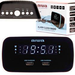 RADIOBUDZIK AIWA CRU-19BK 2 PORTY USB LED FM PODWÓJNY ALARM CZARNY